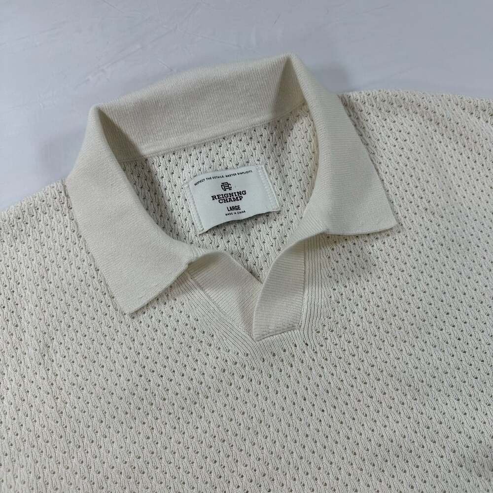 Reigning Champ Victor Polo Size Large Ivory Cotton Linen Knit Sweater